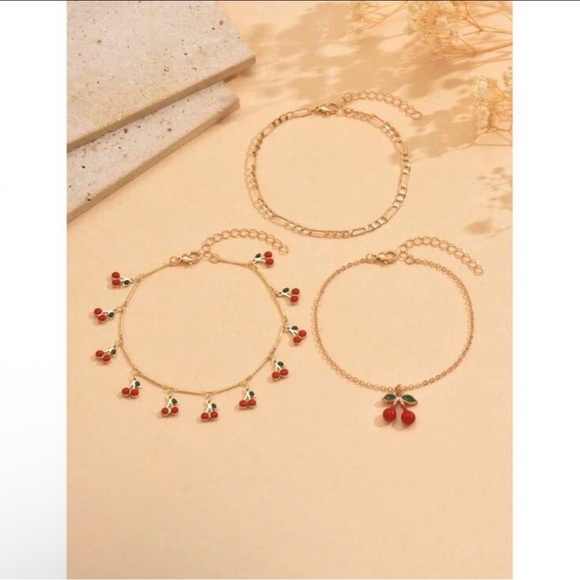 3 Piece Cherries Anklet Bracelet Set - Picture 2 of 4